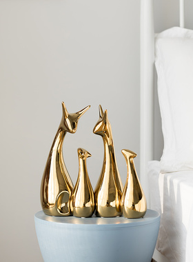 金色小鹿摆件现简约陶瓷轻奢家居客厅创意装饰品