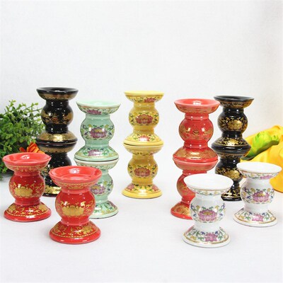 招瓷蜡烛台莲花财神烛音杯型中式香烛观台陶财进宝具摆件