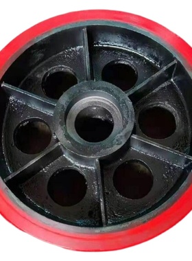 6寸8寸10寸12寸14寸16寸70mm厚定制钢芯包胶轮红色聚氨酯重型单轮