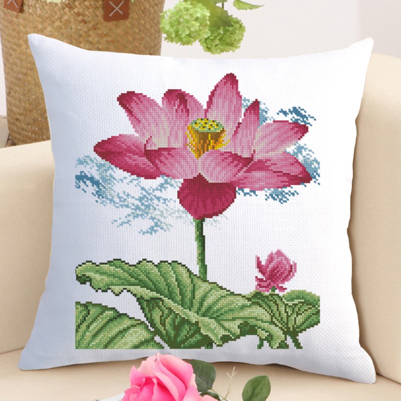 艺站精准印花套件新款抱枕荷花莲之梦客厅沙发汽车靠垫