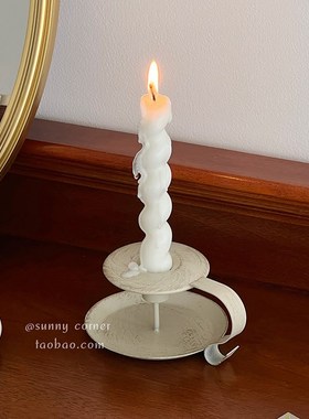 ns复古做旧白色铁艺烛台香薰蜡烛台座欧式客厅餐桌氛围感摆件