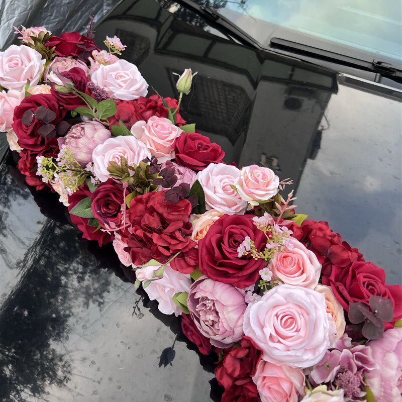 婚礼迎饰车婚车装宾仿真花艺仿吸盘车头成品假花车队布置带真花