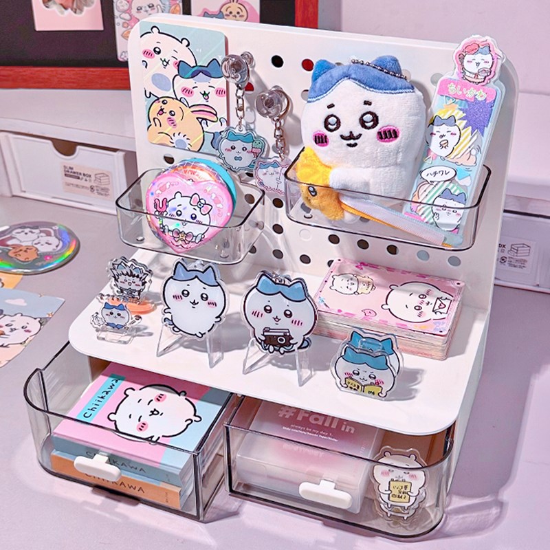 吧唧洞洞板谷子收纳盒徽章立牌抽屉书桌文具置物柜桌面展示架