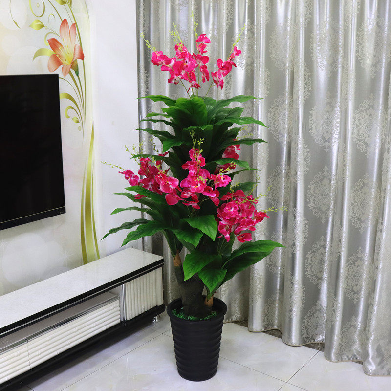 仿真植物蝴装兰室内落饰客厅大型蝶地盆栽发财树假花田园塑料花艺