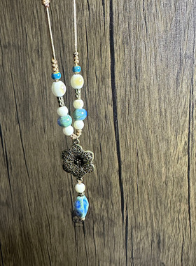 毛衣链秋冬高档大气高级感轻奢精致百搭长款吊坠小众蓝色陶瓷项链