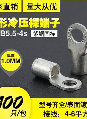 RNBS国标焊口紫铜圆形O型压接线端子裸头鼻子线耳镀锡0只