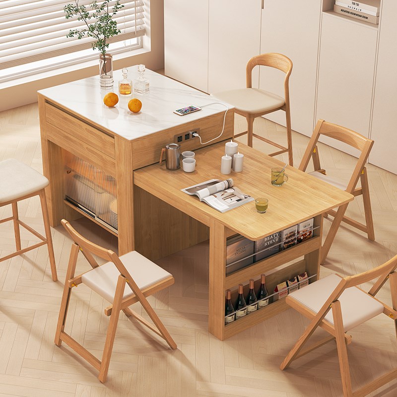 志光岛台餐桌一体原木风家用小户型现简约高级岩板厨房吧台桌椅