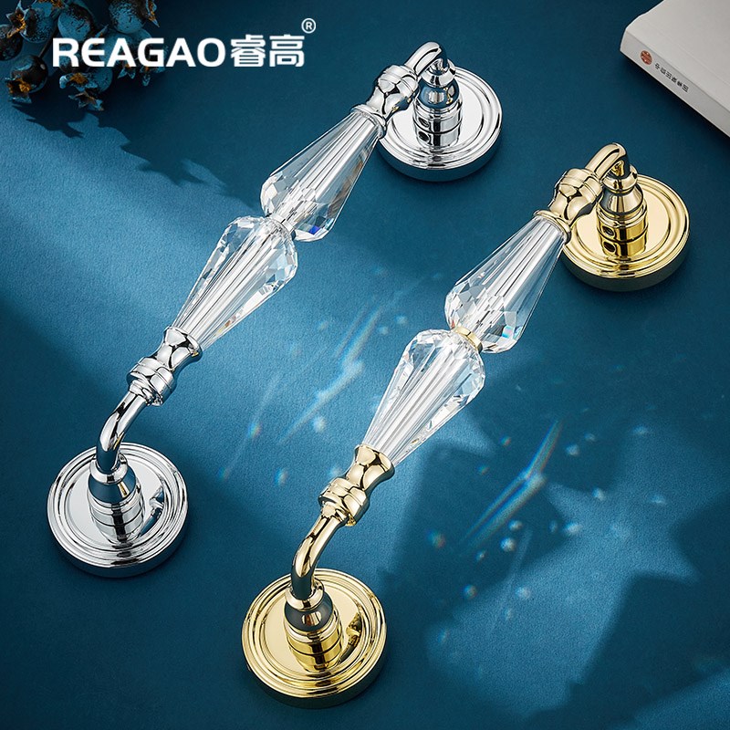 中古风黄铜大门拉手隐形门把手单面锁推拉门锁木门双开门金色