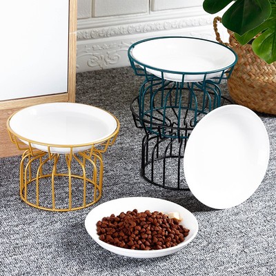 陶瓷猫碗宠物碗护颈椎碗狗粮碗猫盆猫食盆猫粮盆水碗铁艺支架多款