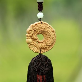 黄杨木雕刻生肖龙挂件汽车吊坠鱼龙挂饰平安牌文玩手把件饰品