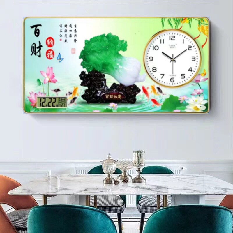 自动对时石波英无框画钟表装饰画组合电钟钟客厅卧室静音挂钟表