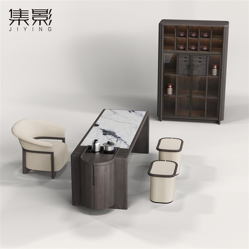 大理石实木茶桌轻奢茶台现代简约家用办公阳台会客茶桌椅组合