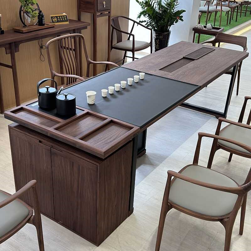 胡桃木茶桌椅组合现代简约办公室茶台实木轻奢高级感泡茶桌新中式
