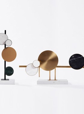 现代金属圆形大理石底座摆件样板间软装饰品客厅家具玄关摆设