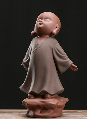 大号紫砂小摆件家居装饰品可爱陶瓷小沙弥客厅桌面摆设