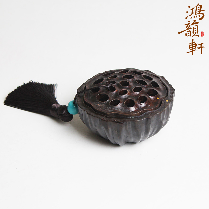 黑檀实木复古莲蓬熏 香具香道礼品套装 盘香车载香盒摆件