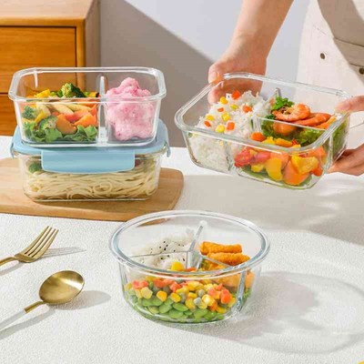 玻璃饭盒微波炉加热碗上班族分隔圆形带饭餐盒保温便当保鲜盒