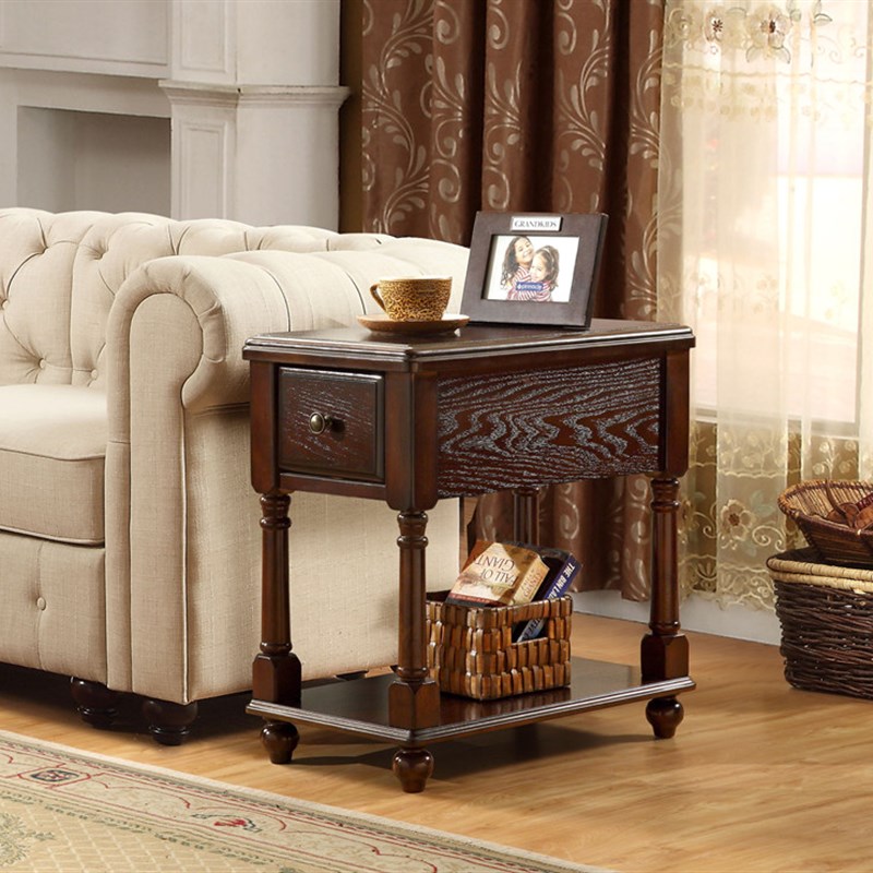 美式实木沙发边几客厅电话几角几简约茶几小床头柜子方桌储物边柜