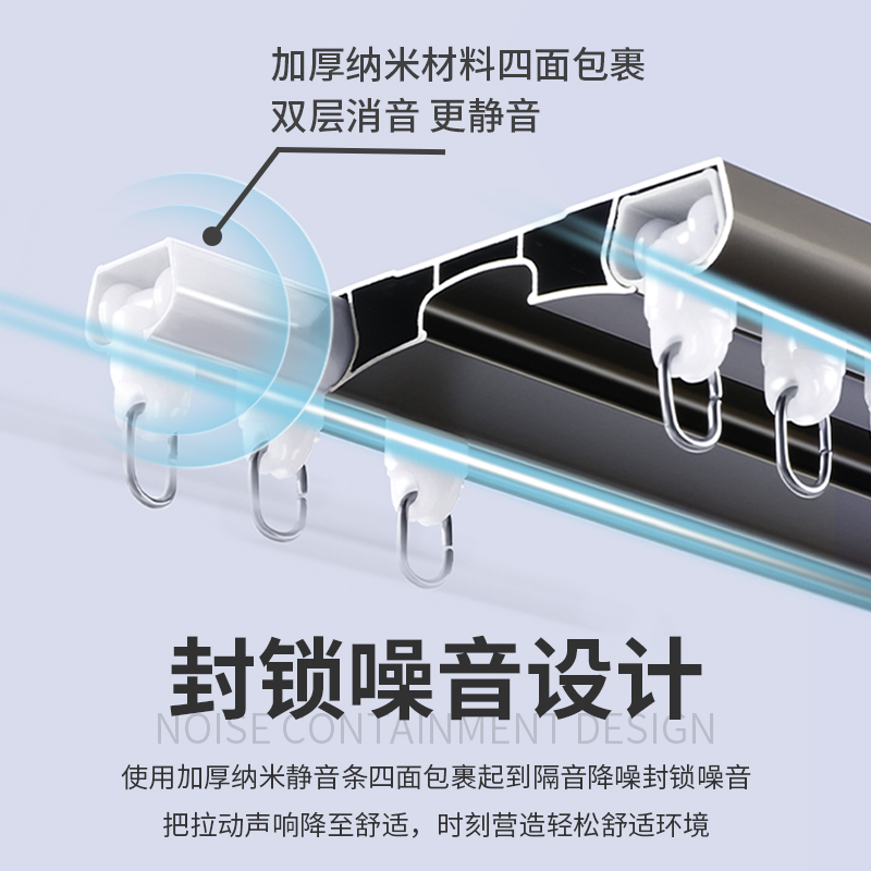 窗帘轨道静音双轨加厚铝合金连体一体直轨盒顶滑轨导轨罗马窗帘杆
