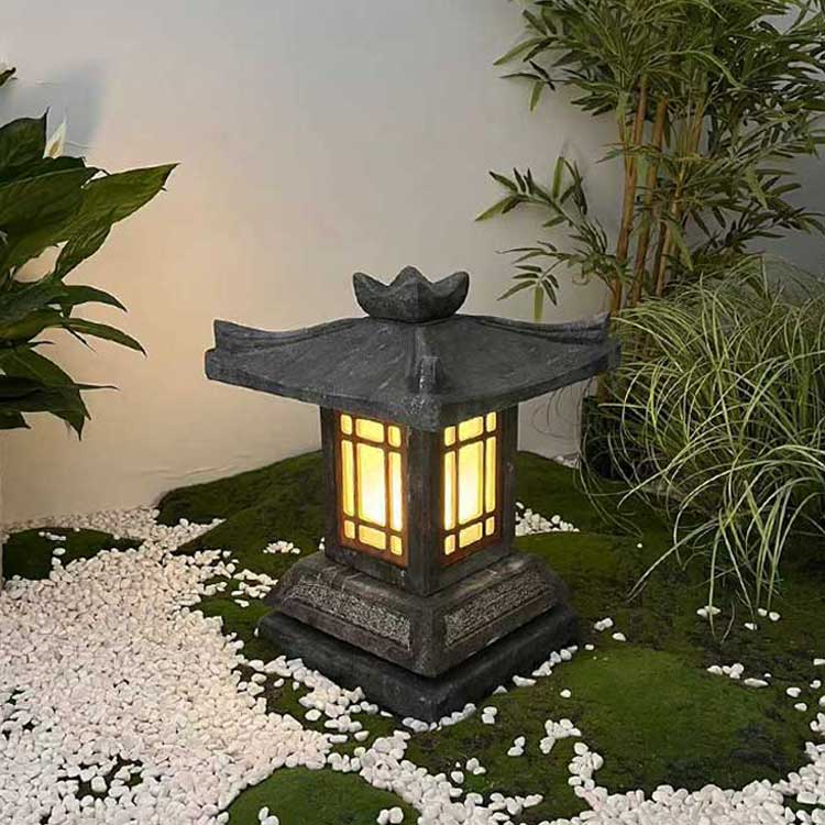 石灯日式庭院石灯笼仿古青石草坪灯户外园林石头灯塔中式石雕摆件