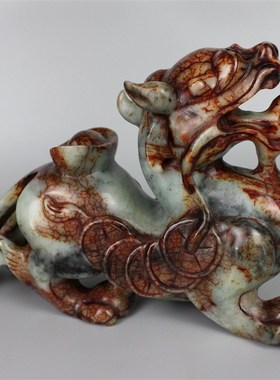 一对貔貅皮休天然岫玉摆件古兽青田石雕招生财进宝开业复古风客厅