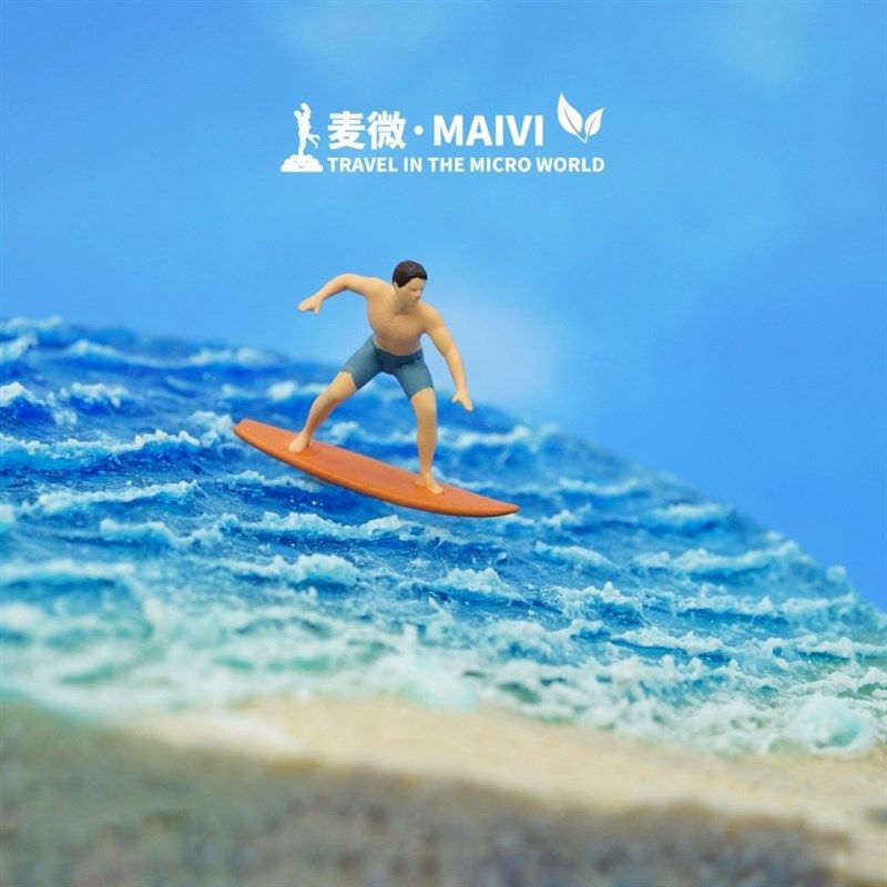 1:64麦微人偶 冲浪沙滩皮划艇微景观摆件微缩模型配沙盘场景小人