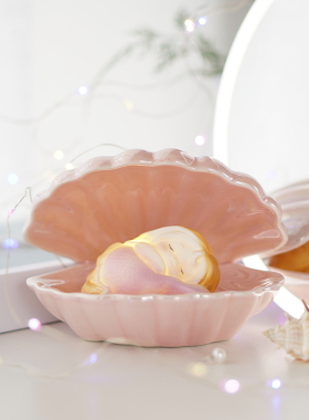 创意贝壳小夜灯摆件卧室桌面家居装饰品首饰收纳盘少女心生日礼物