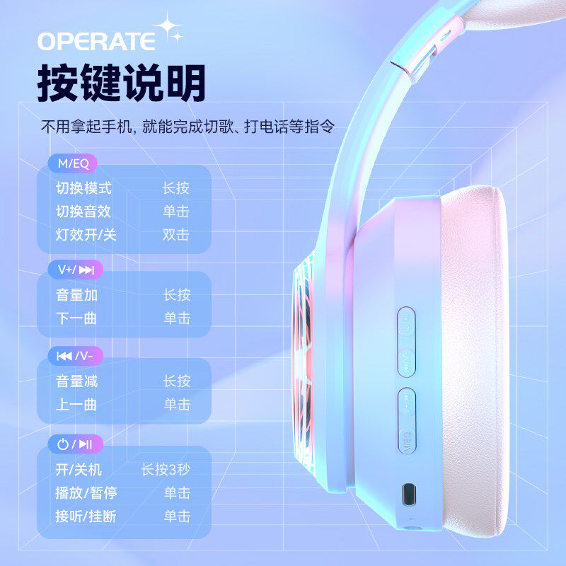 发光猫耳朵头戴式蓝牙耳机无线带麦游戏音乐超长续航耳麦女生粉色