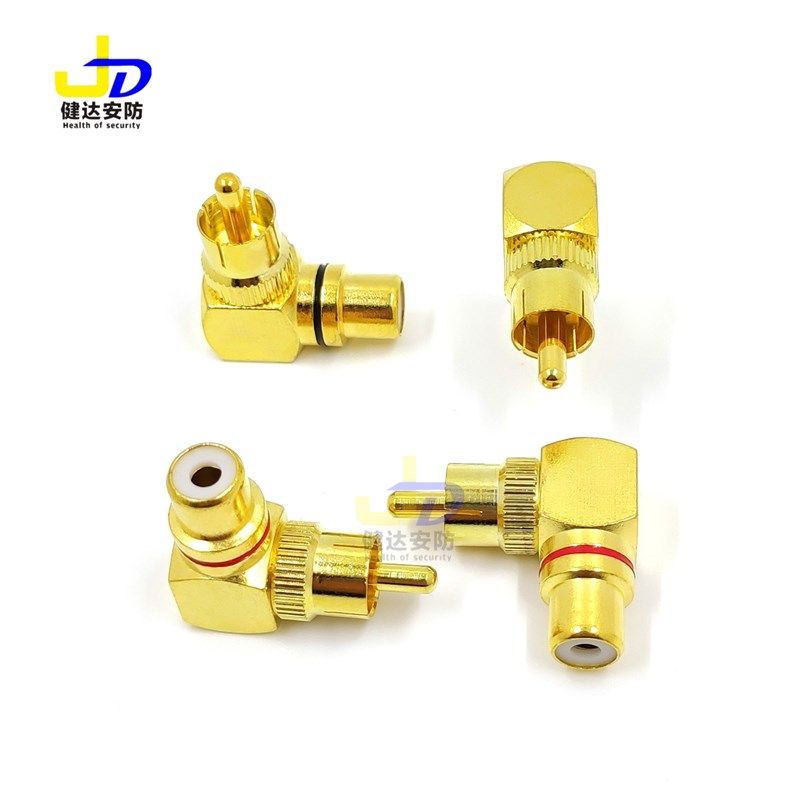 纯铜L型莲花RCA直角弯头90度公对母转换插头公转母音频转接头