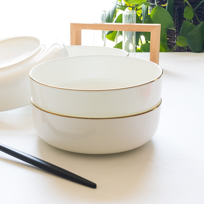2个家用超深盘子金边圆形菜盘子骨瓷汤盘创意陶瓷菜盘餐盘可微波,餐饮具,盘,淘宝优惠券,粉丝福利购,淘宝优惠卷