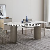 YS利亚斯长方形餐桌岩板 香槟银钢架OP