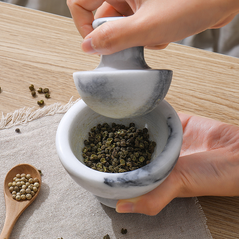 轻奢大理石研磨器创意捣蒜器捣碎罐手动家用胡椒花椒药片研钵