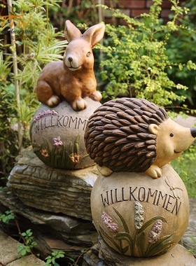 wee欢迎门牌创意庭院杂货装饰摆件树脂刺猬兔子摆件