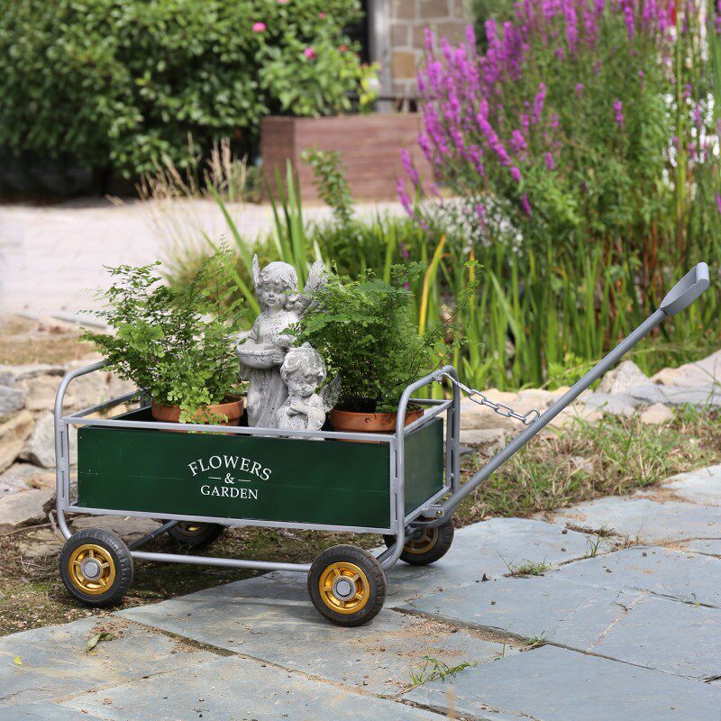 岛拉田外防腐木花车实心物筋花架金属拉车推车户园移动重钢收纳车