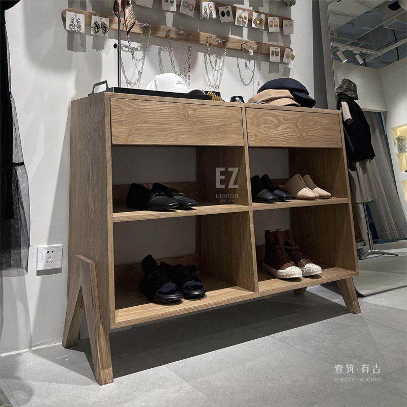 木质层架靠墙展示柜鞋货架复古陈列柜精品置物架六斗柜带储物
