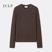 JCLP金纯良品 百搭圆领细坑条100%山羊绒针织修身打底羊绒衫毛衣