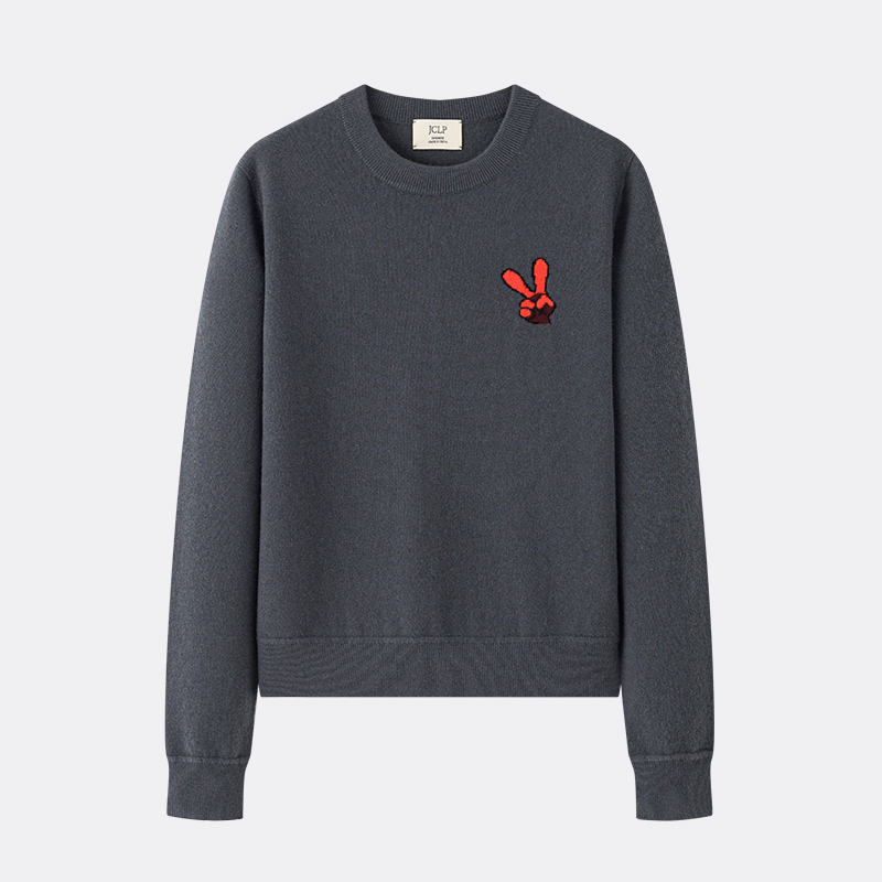 JCLP金纯良品 25秋冬新款 100%山羊绒卡通豹圆领长袖套头针织衫