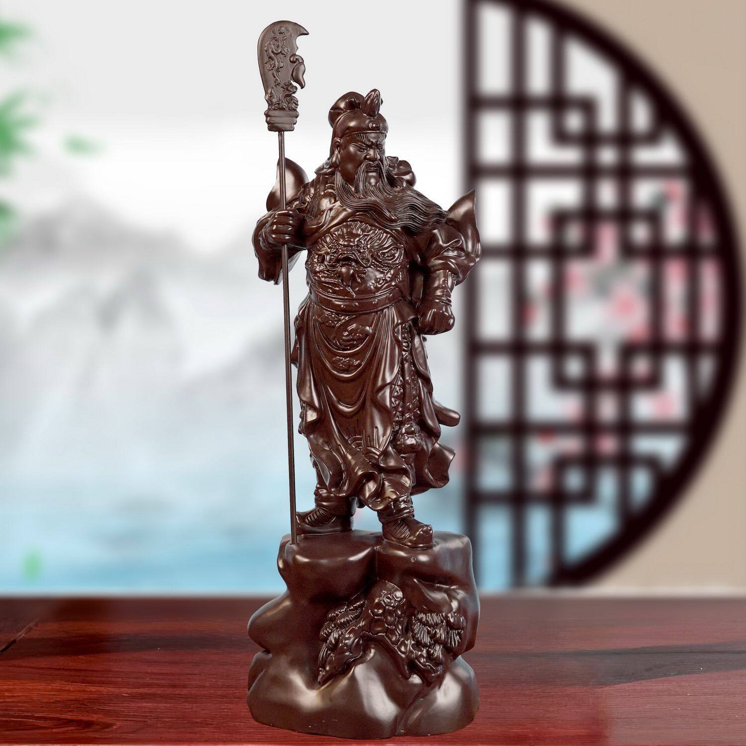 定制黑檀木关公武财神木雕关帝爷横刀立刀关二爷客厅摆设公司开业