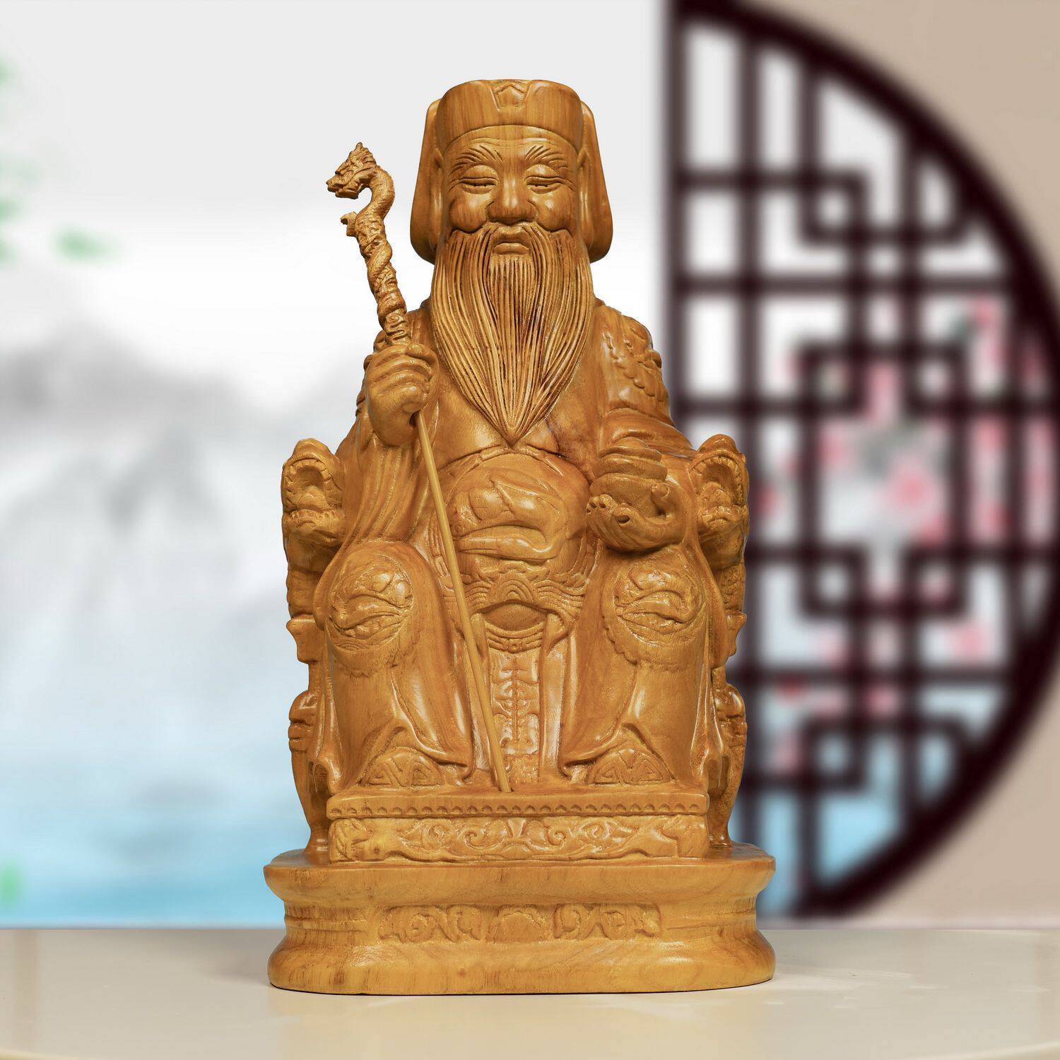 香樟木雕福德正神土地公神像摆件家居客厅店铺手工摆设红木工艺品