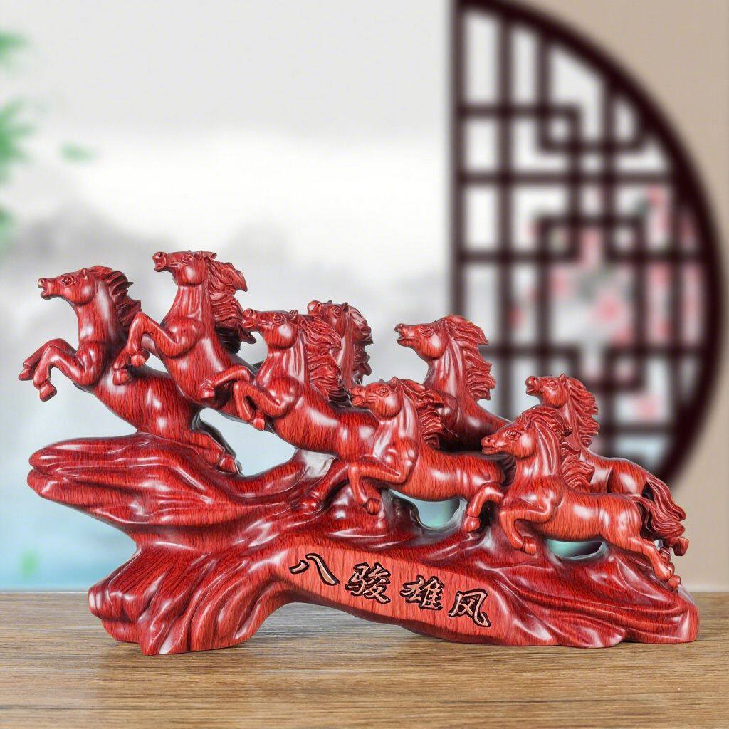 定制红花梨木雕马摆件八骏雄风红木马实木雕刻工艺礼品摆饰家居摆