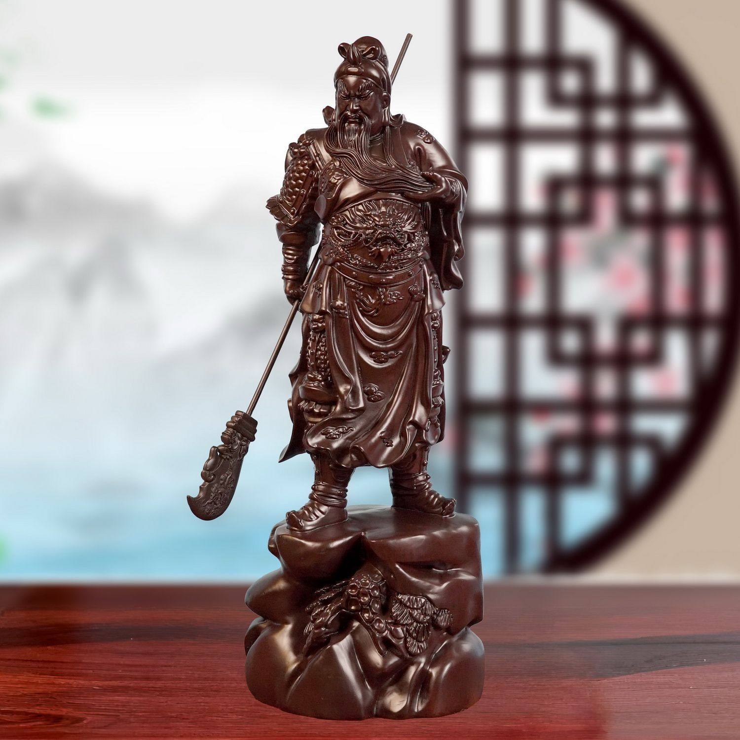 黑檀木关公武财神木雕关帝爷立刀横刀关公客厅摆设公司开业可定制