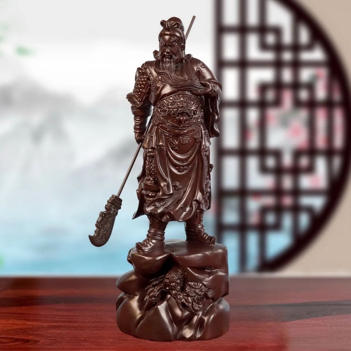 定制黑檀木木关公武财神木雕关帝爷横刀立刀关二爷客厅摆件圆雕款