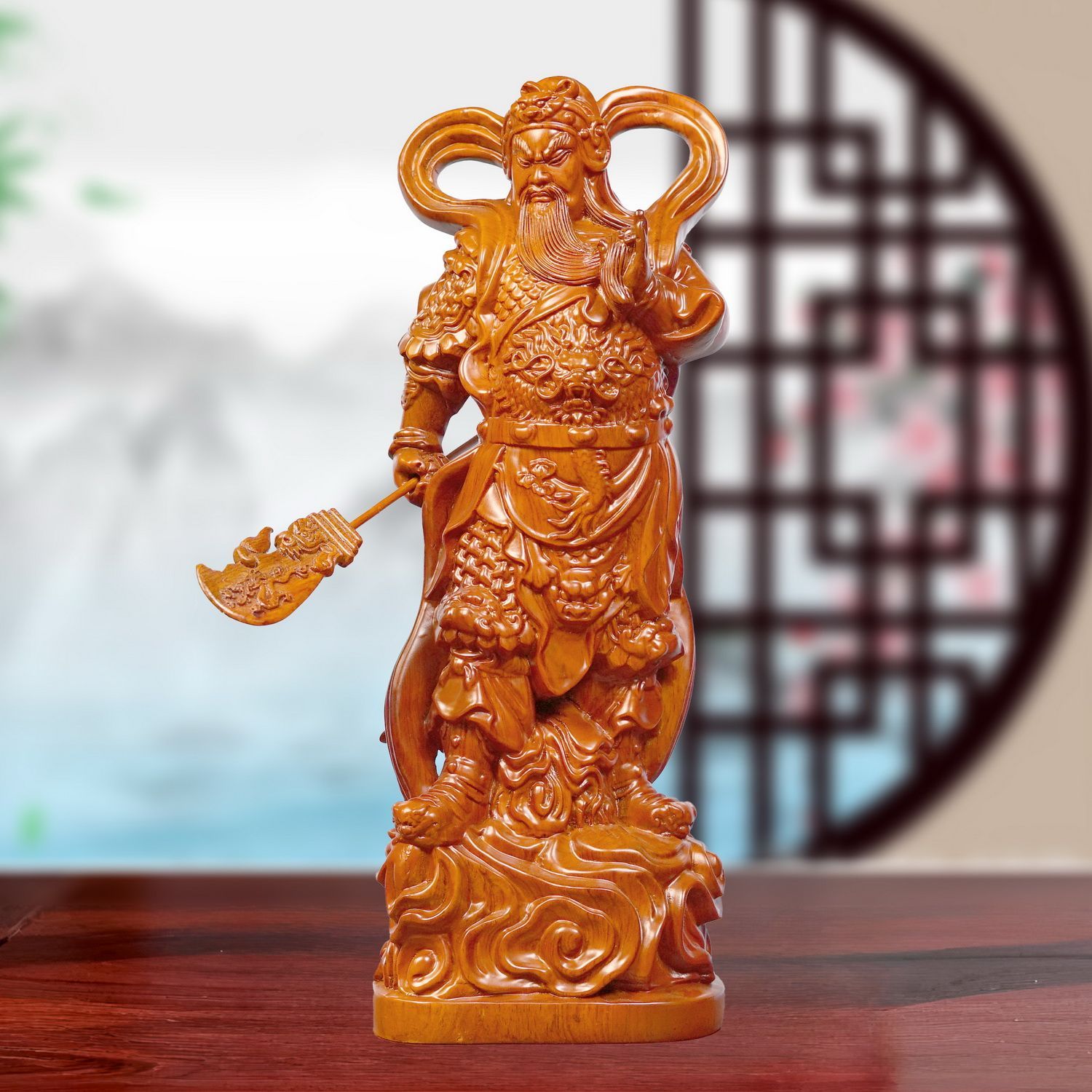 花梨实木雕关公关帝立刀摆件关二爷客厅摆设公司开业珈蓝大帝定制