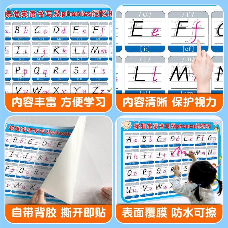 小学英文26个字母书写顺序表自然拼读发音标大小写装饰墙贴画挂图
