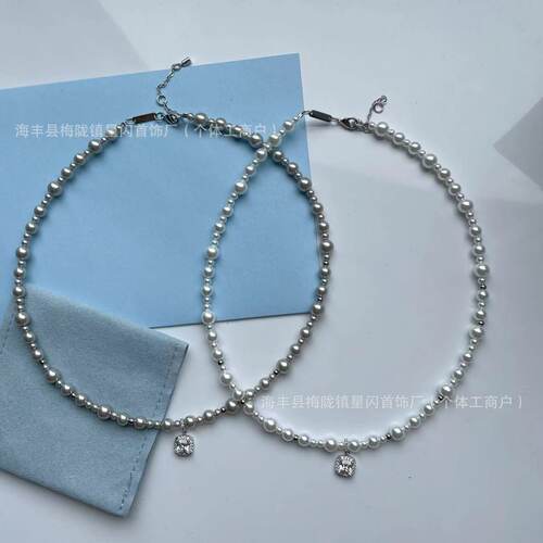 HEFANG何方气泡方糖项链简约气质轻奢优雅珍珠锁骨链高版精工