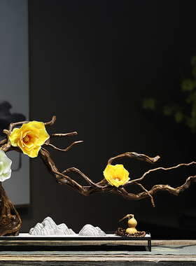 新中式摆件装饰品花艺枯木摆件客厅茶室样板房酒店民宿