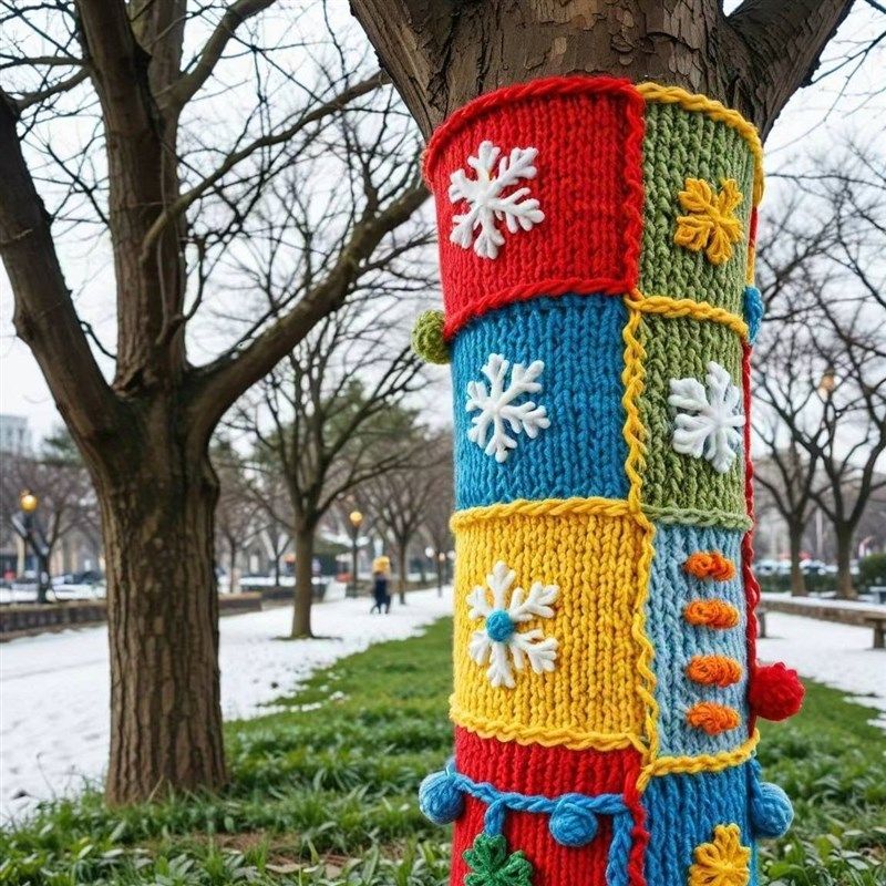街边公园大树装饰毛衣户外大树装饰毛衣给树穿的衣服编织材料棉线