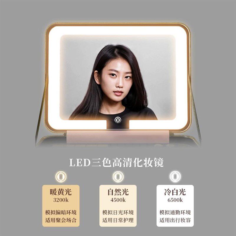 OBOX新款2024纯色化妆包大容量高端旅行便携式手提PU带镜收纳女包