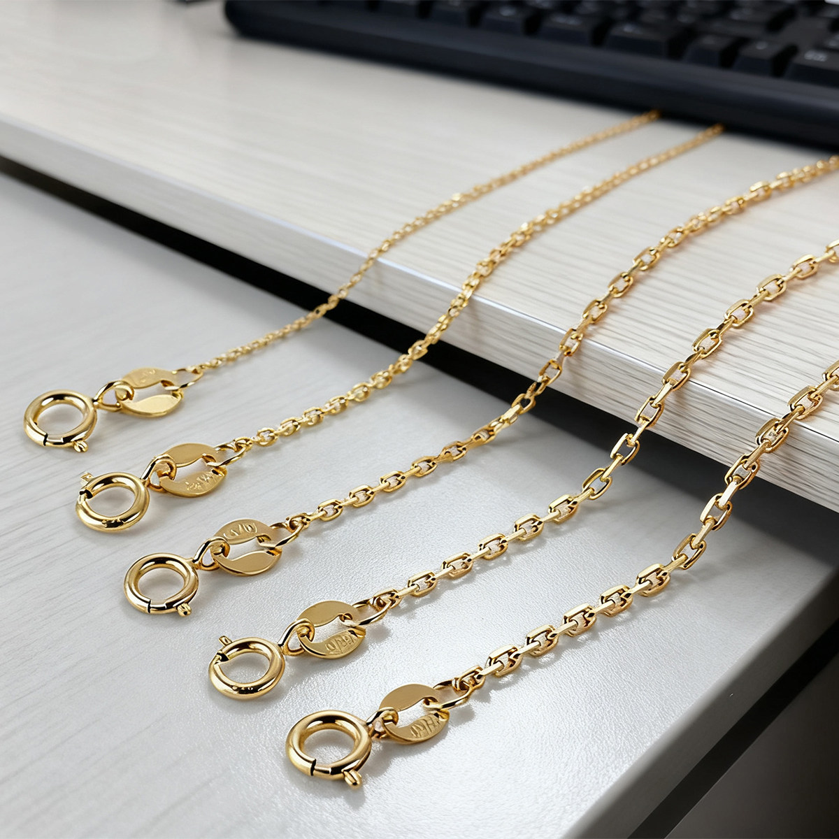 私意18k金项链素链彩色玫瑰金黄金白金锁骨链纯K金十字链弹簧扣