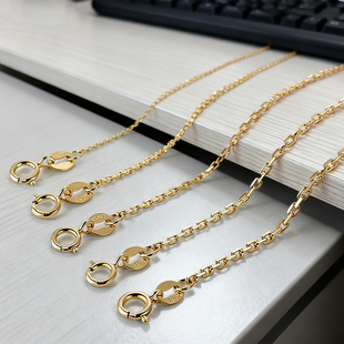 私意18k金项链素链彩色玫瑰金黄金白金锁骨链纯K金十字链弹簧扣